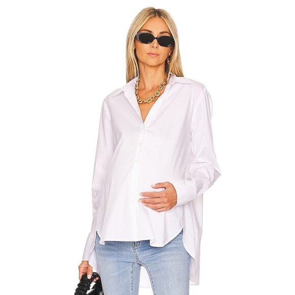 Hatch The Classic Long Sleeve Button Down Maternity Shirt White - S - Picture 1 of 4